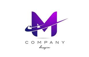 M purple alphabet letter logo with double swoosh. Corporate creative template design for business and company vector