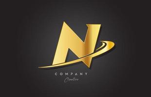 N golden alphabet letter logo icon design. Template for business and company with swoosh vector