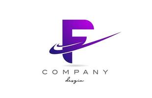 F purple alphabet letter logo with double swoosh. Corporate creative template design for business and company vector