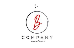 Circle B handwritten alphabet letter logo with dots and black red color. Corporate creative template design for company and business vector