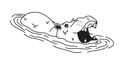 Hippo vector icon hippopotamus logo swim cartoon doodle illustration