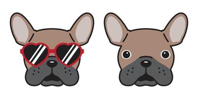 perro francés buldog vector icono Gafas de sol corazón ilustración personaje dibujos animados marrón