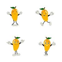 Mango character design. Kawaii mango characters vector illustration of cute cartoon, use them as stickers, patterns, t-shirt designs,fruit logo, all printed media, cartoons, etc