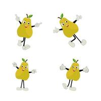 Pear fruit cartoon. Cute vector set of pear fruit character in different action emotion. Collection of pear characters in different expressions, Funny fruit mascot.