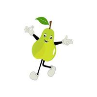 Pear fruit cartoon. Cute vector set of pear fruit character in different action emotion. Collection of pear characters in different expressions, Funny fruit mascot.