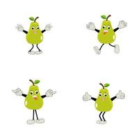 Pear fruit cartoon. Cute vector set of pear fruit character in different action emotion. Collection of pear characters in different expressions, Funny fruit mascot.