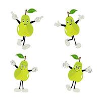 Pear fruit cartoon. Cute vector set of pear fruit character in different action emotion. Collection of pear characters in different expressions, Funny fruit mascot.