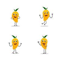 Mango character design. Kawaii mango characters vector illustration of cute cartoon, use them as stickers, patterns, t-shirt designs,fruit logo, all printed media, cartoons, etc