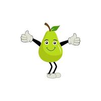 Pear fruit cartoon. Cute vector set of pear fruit character in different action emotion. Collection of pear characters in different expressions, Funny fruit mascot.