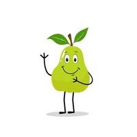 Pear fruit cartoon. Cute vector set of pear fruit character in different action emotion. Collection of pear characters in different expressions, Funny fruit mascot.