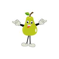 Pear fruit cartoon. Cute vector set of pear fruit character in different action emotion. Collection of pear characters in different expressions, Funny fruit mascot.