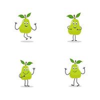 Pear fruit cartoon. Cute vector set of pear fruit character in different action emotion. Collection of pear characters in different expressions, Funny fruit mascot.