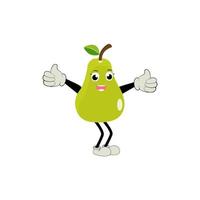 Pear fruit cartoon. Cute vector set of pear fruit character in different action emotion. Collection of pear characters in different expressions, Funny fruit mascot.