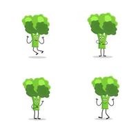 Broccoli mascot cartoon in vector. Cute happy smiling broccoli vegetable set collection. Vector flat cartoon character illustration icon design. content, happy, green smile, cheerful Face Emotion.