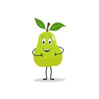 Pear fruit cartoon. Cute vector set of pear fruit character in different action emotion. Collection of pear characters in different expressions, Funny fruit mascot.