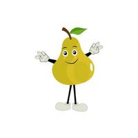 Pear fruit cartoon. Cute vector set of pear fruit character in different action emotion. Collection of pear characters in different expressions, Funny fruit mascot.
