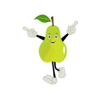 Pear fruit cartoon. Cute vector set of pear fruit character in different action emotion. Collection of pear characters in different expressions, Funny fruit mascot.