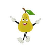 Pear fruit cartoon. Cute vector set of pear fruit character in different action emotion. Collection of pear characters in different expressions, Funny fruit mascot.