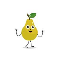 Pear fruit cartoon. Cute vector set of pear fruit character in different action emotion. Collection of pear characters in different expressions, Funny fruit mascot.