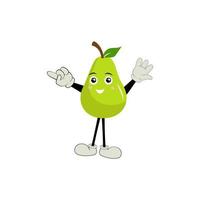 Pear fruit cartoon. Cute vector set of pear fruit character in different action emotion. Collection of pear characters in different expressions, Funny fruit mascot.