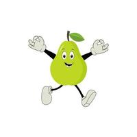 Pear fruit cartoon. Cute vector set of pear fruit character in different action emotion. Collection of pear characters in different expressions, Funny fruit mascot.