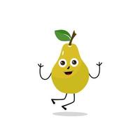 Pear fruit cartoon. Cute vector set of pear fruit character in different action emotion. Collection of pear characters in different expressions, Funny fruit mascot.