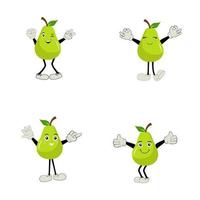 Pear fruit cartoon. Cute vector set of pear fruit character in different action emotion. Collection of pear characters in different expressions, Funny fruit mascot.