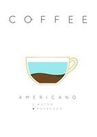 Poster coffee americano with names of ingredients drawing in flat style on white background vector