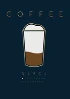 Poster coffee glace with names of ingredients drawing in flat style on dark blue background vector