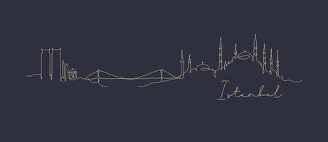 City silhouette Istanbul in pen line style drawing with beige lines on dark blue background vector