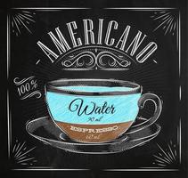 Poster coffee americano in vintage style drawing with chalk on the blackboard vector