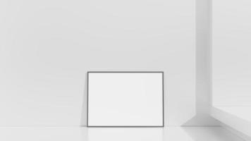 Frame mockup on white wall. Poster mockup. Clean, modern, minimal frame. Empty frame Indoor interior, show text or product photo