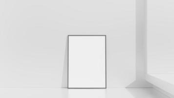 Frame mockup on white wall. Poster mockup. Clean, modern, minimal frame. Empty frame Indoor interior, show text or product photo