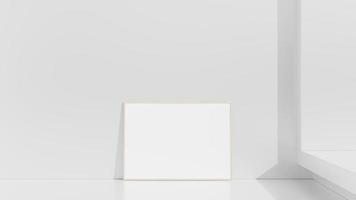 Frame mockup on white wall. Poster mockup. Clean, modern, minimal frame. Empty frame Indoor interior, show text or product photo