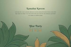 Ramadan kareem template with hand drawn of green and brown leaves design vector