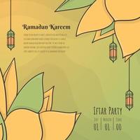 Ramadan kareem template design with simple lantern in hand drawn design vector