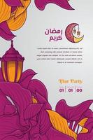 Red and yellow leaves for ramadan kareem template in hand drawn design vector