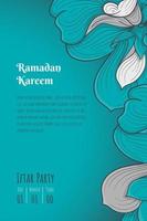 Ramadan kareem with green white leaves background in hand drawn design vector