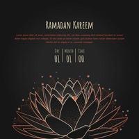 Black Lotus in Black background in line art design for ramadan kareem template vector