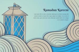 Blue cloud with lantern in hand drawn illustration design for ramadan kareem template vector