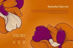 Ramadan kareem template design with different flower color in hand drawn design vector