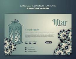 Landscape banner template with hand drawn lantern and ornamental background for ramadan kareem vector