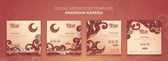 Set of ramadan kareem social media post template with hand drawn ornamental design vector