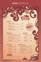 Iftar menu template in ramadan kareem design with hand drawn ornamental design vector