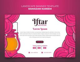 Ramadan kareem template design with lantern in pink and white hand drawn background design vector