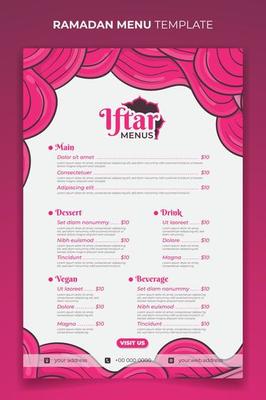 Ramadan iftar menu for iftar party at ramadan fasting in pink feminine hand drawn design