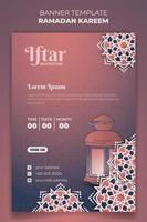 Portrait banner for ramadan kareem template with ornamental background and lantern design vector