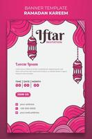 Ramadan kareem template design in feminine design with abstract hand drawn background design vector