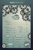 Iftar menu template in ramadan kareem design with mandala ornamental design vector