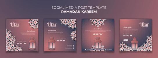 Set of social media post template with mandala ornamental background design for ramadan kareem vector
